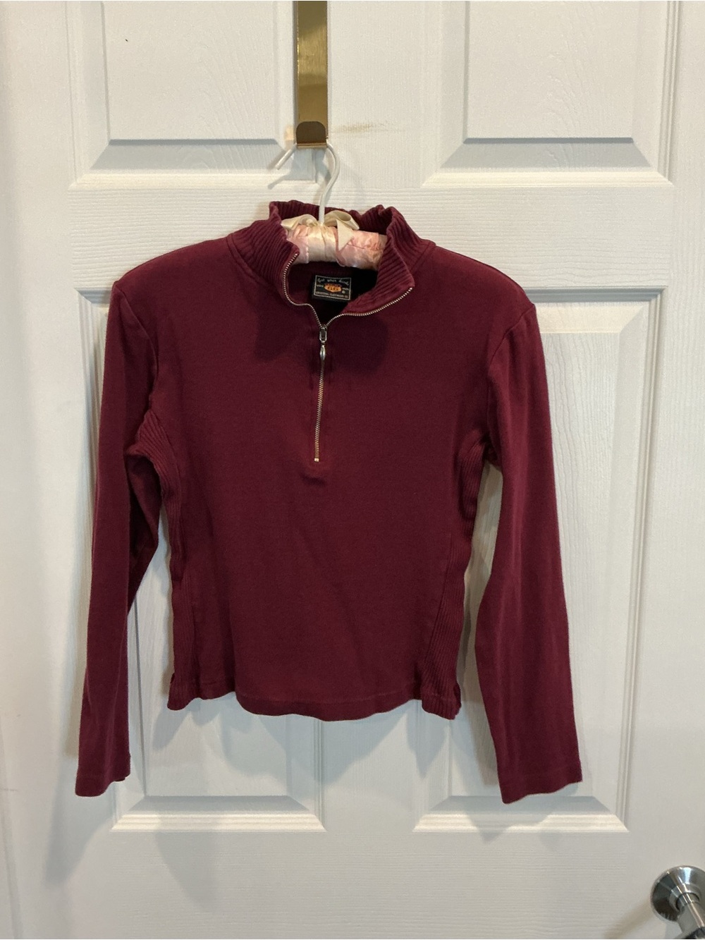 Route 66 Women's Half-Zip Ribbed Sweatshirt - Burgundy